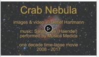 This is a wonderful 1 decade times laps movie by DetlefHartmann of Astrobin. Hats off to the commitment and dedication to this level of work. Please check out the video. And if you don't know about the Crab Nebula in Taurus also called M1 or NGC1052 is, It has a great recorded history dating back to 1054AD. I would recommend checking it out.